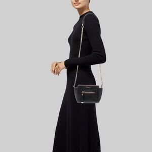 FURLA Mini Ginerva Genuine Saffiano Leather Black Crossbody Bag Chain Strap